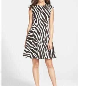 Michael Kors Ghanzi' Zebra Print Ponte Fit & Flare Dress Sz 8
